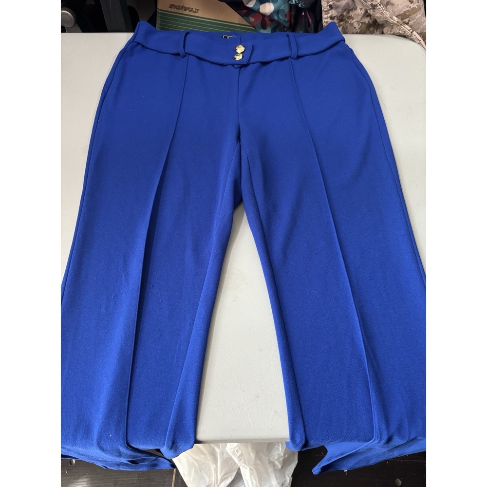 NYCC Ankle Pants Womens Size 10 Blue Pull On Stretch Gold Buttons